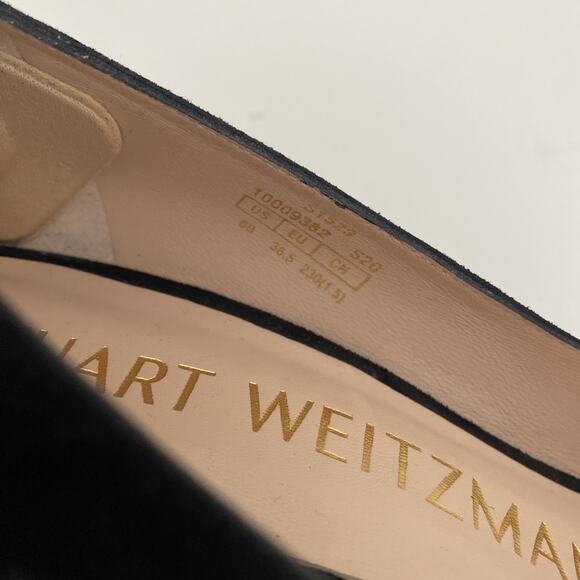 Stuart Weitzman Amatta Black Suede Pump 2" Block Heel Almond Toe 6 - Picture 4 of 11